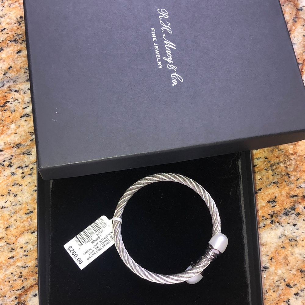 Silver pearl bangle bracelet